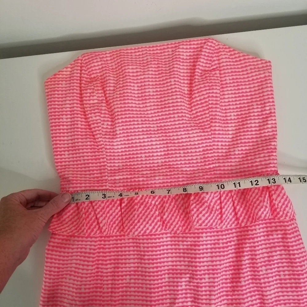 Lilly Pulitzer Lowe Fiesta Pink Pretty Gingham Strapless Peplum Dress Size 4 - Picture 5 of 15